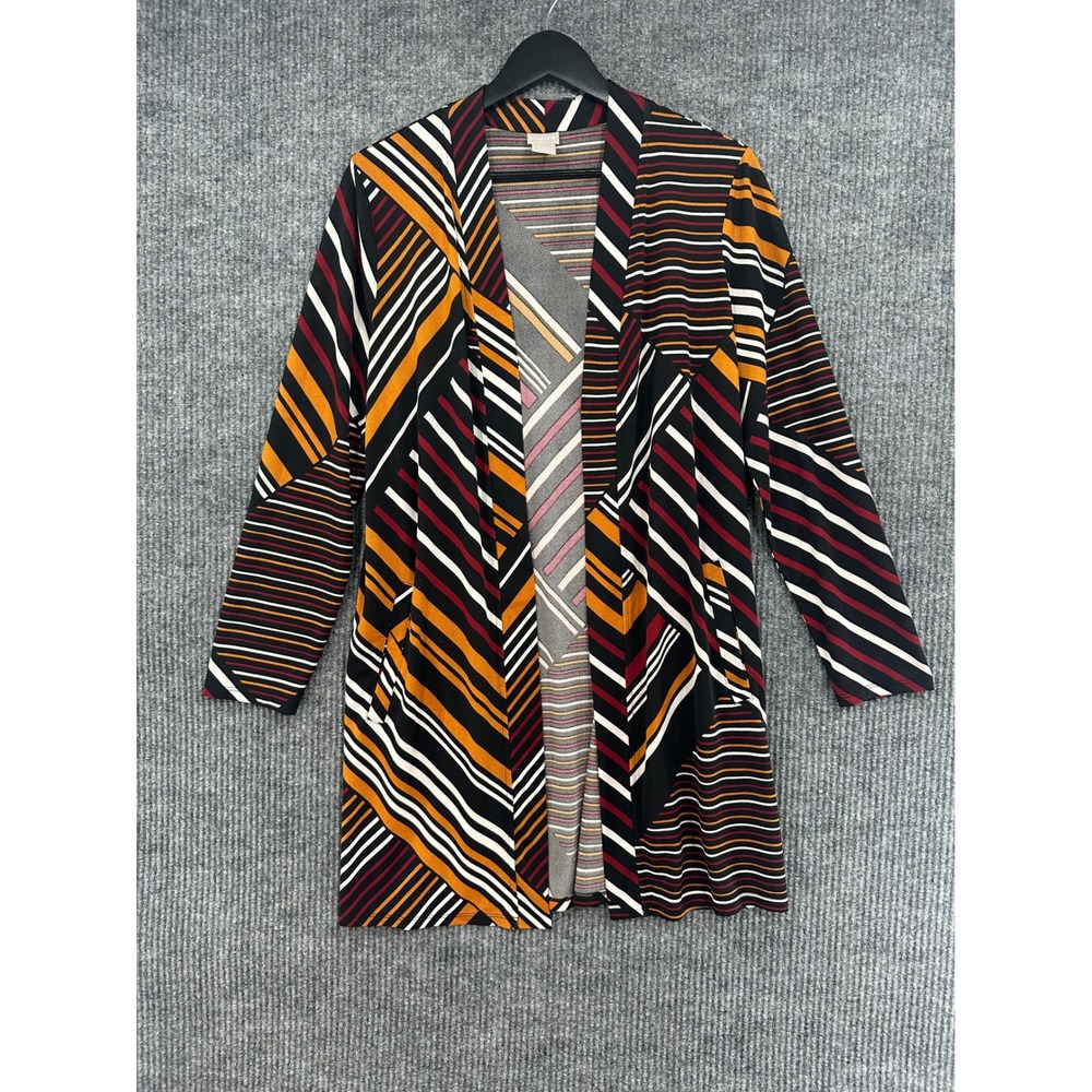 Chico's Cardigan Women Size 1 M Multicolor Excellent Striped Longline Open Front